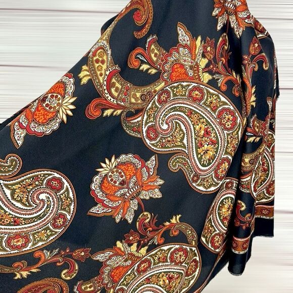 Betmar Italy Large Scarf Shawl Black Orange White Paisley - Picture 10 of 15